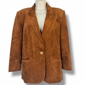 Lord & Taylor Petites Womens Brown Silky Pig Suede Blazer Jacket Lined Size 6